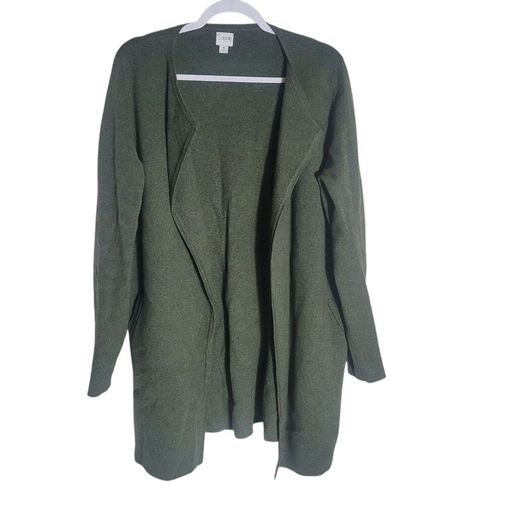J. Crew Vanessa‎ Sweater Jacket Women's Medium Green Cotton Knit Cardigan Blazer